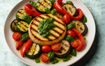 Provolone Grigliato con Verdure Estive e Pesto di Basilico