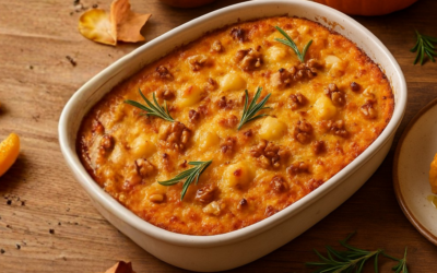 Sformato di zucca e provolone piccante con noci e rosmarino